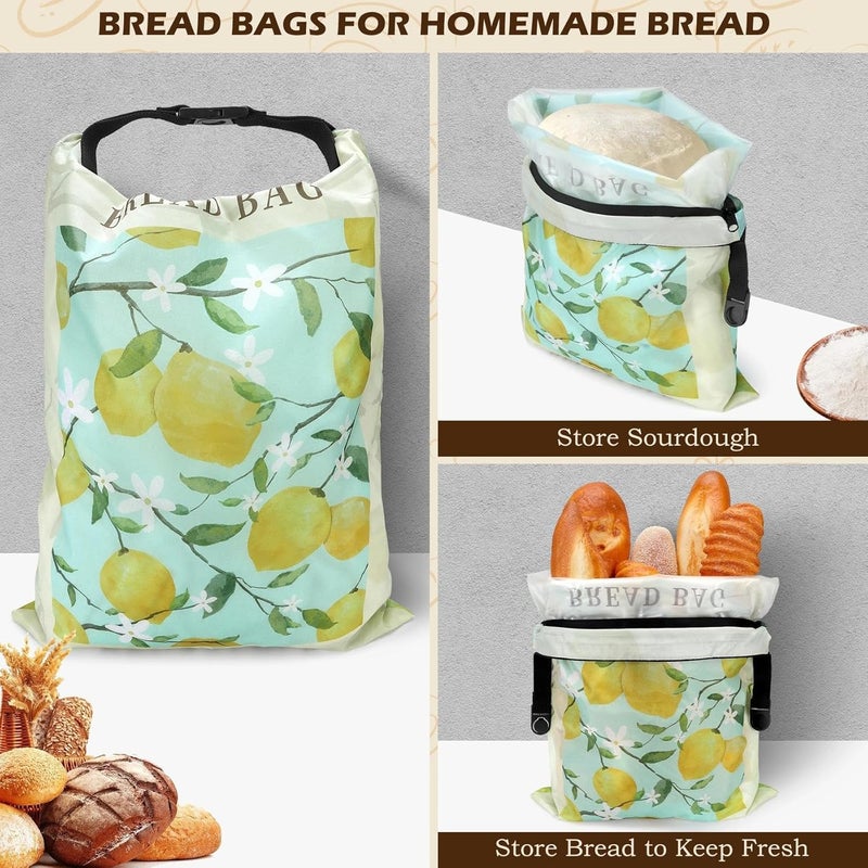 Revahope 2 Pack Reusable Bread Bags for Homemade Bread, 17"×13" Sourdough Bread Storage Bags with Bowl Cover - Keep Loaf Fresh and Easy to Wash(Lemon) - Image 2